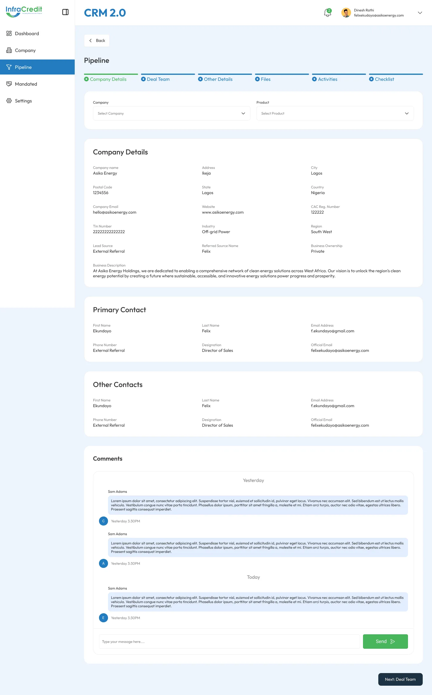 CRM guided deal creation
